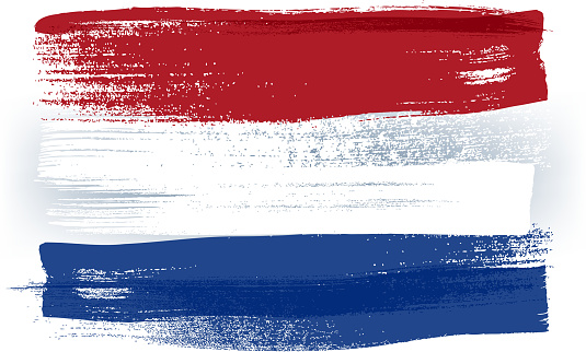 Netherlands colorful brush strokes painted national country Dutch flag icon. Painted texture.