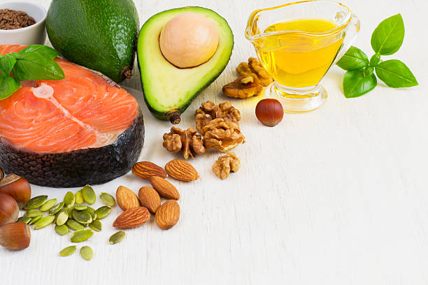 istock Food sources of omega 3 and healthy fats, copy space 529683064