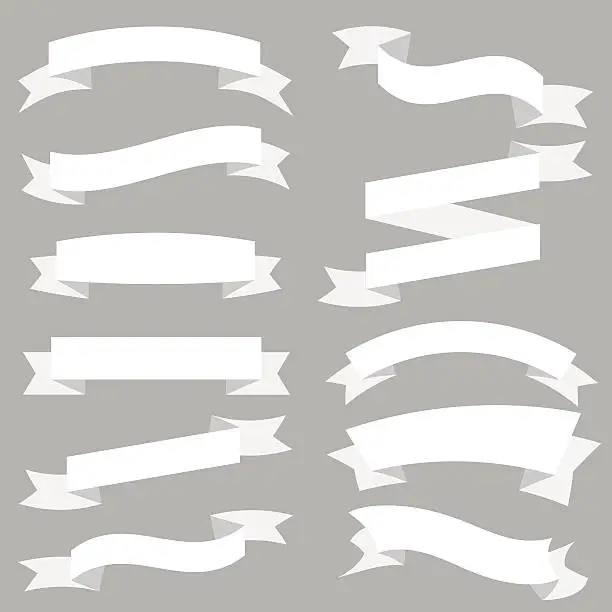 Vector illustration of White Ribbons Set isolated On White Background. Vector Illustration