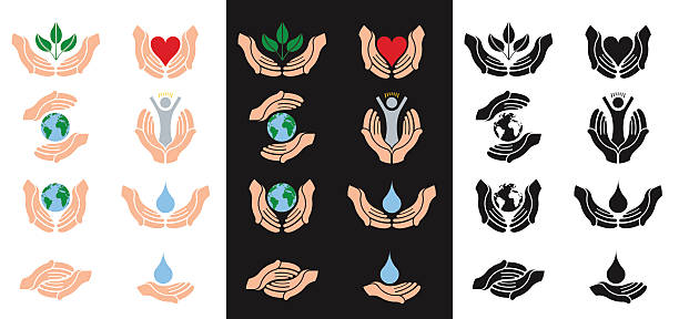 illustrazioni stock, clip art, cartoni animati e icone di tendenza di aiutare e proteggere le mani - religious icon interface icons globe symbol