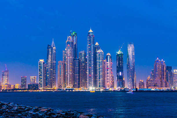 Nightlife in Dubai. View from the Palm Islands. iStockalypse Dubai - UAE 2015