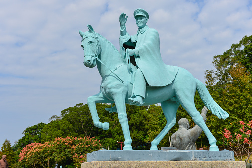 Taoyuan, Taiwan - October 24, 2014: The Cihu Sculpture Memorial is the only memorial garden in the world dedicated to sculptures of a single person, in this case Chiang Kai Shek.