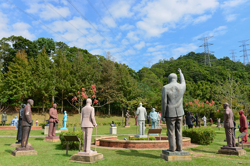 Taoyuan, Taiwan - October 24, 2014: The Cihu Sculpture Memorial is the only memorial garden in the world dedicated to sculptures of a single person, in this case Chiang Kai Shek.