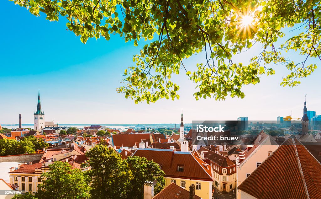 Scenic View Landscape Old City Town Tallinn In Estonia Scenic View Cityscape Old City Town Tallinn In Estonia Aerial View Stock Photo