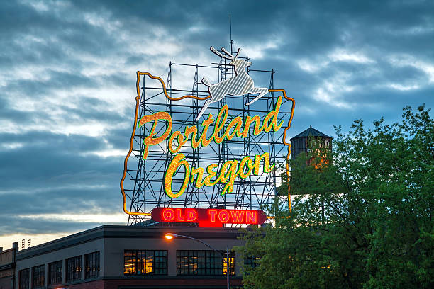Famous Old Town Portland, Oregon neon sign stock photo