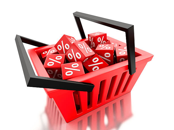 istock 3d Shopping basket with discount cubes on white background 529695905