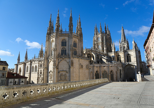 Burgos, Spain - August 13, 2014: Unidentified people near the gothic cathedral in Burgos, Castille, Spain.