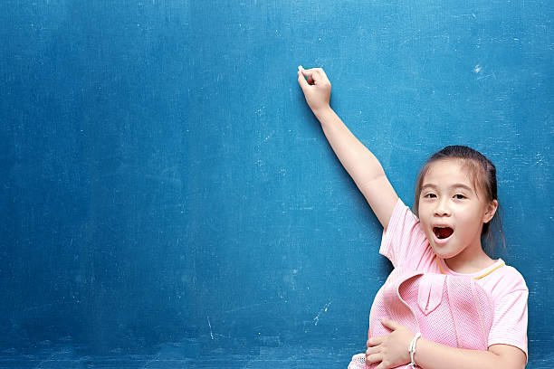 istock girl drawing on blank chalkboard 529723223