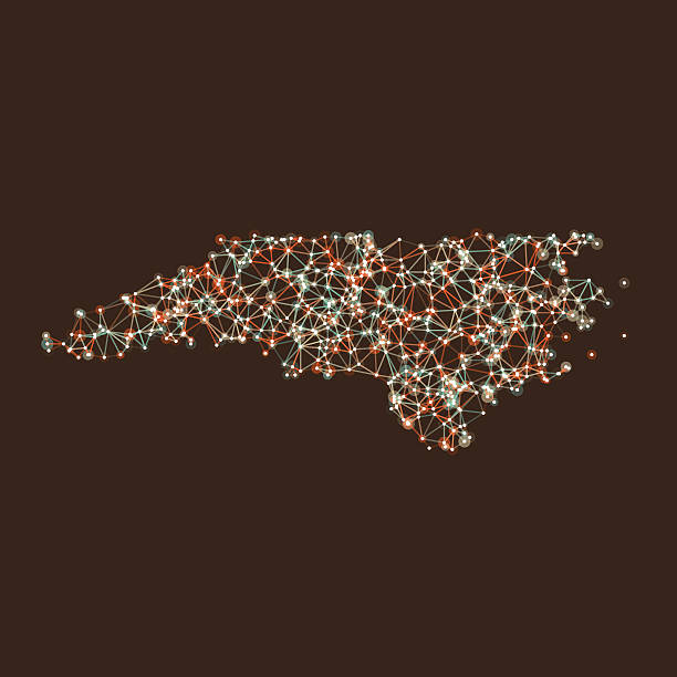 노스캐롤라이나에 맵 네트워크 메쉬형 - 노스캐롤라이나 미국 주 stock illustrations