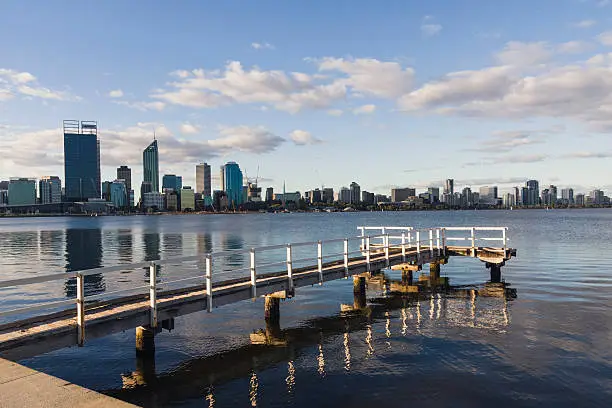 Photo of Perth pier and city central business district in Western Australia