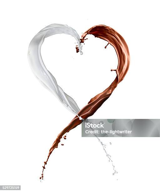 Heart Made Of Chocolate And Milk Splash Stock Photo - Download Image Now - Heart Shape, Chocolate, Splashing