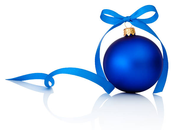 istock Blue Christmas ball with ribbon bow Isolated on white background 529726221