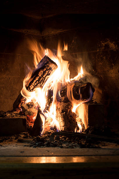 istock Cozy burning fireplace at home 529726935