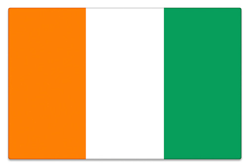 Gloss Ivorian flag on white with subtle shadow.