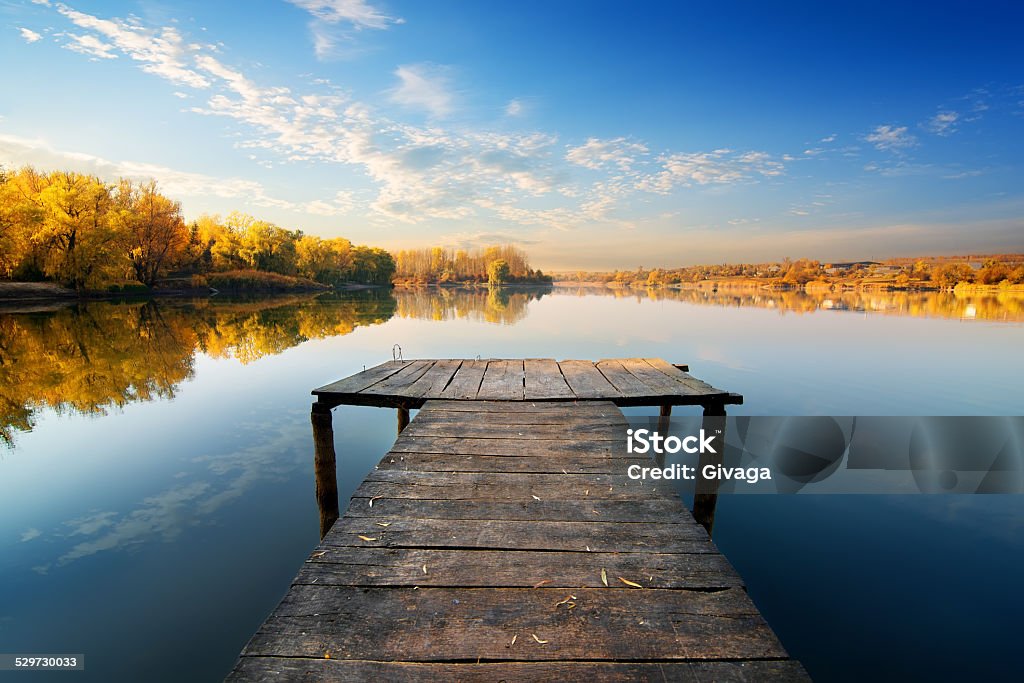 Bridge for fishing Bridge for fishing in sunny autumn day Pier Stock Photo