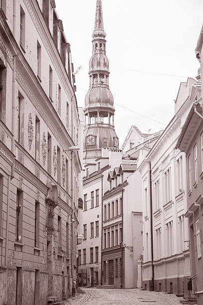 St Peters Lutheran Church, Riga, Latvia in Black and White Sepia Tone