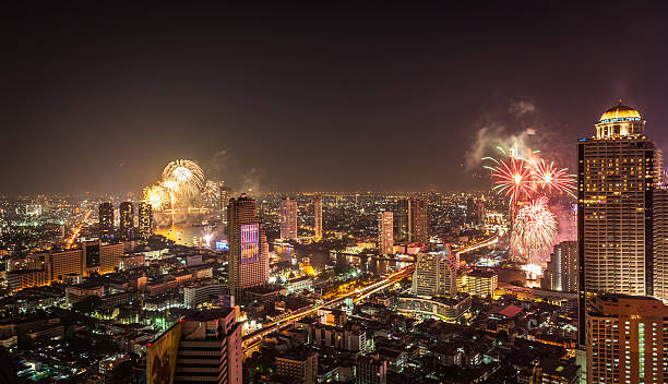 New Year Fireworks in Bangkok cityscape stock photo