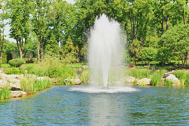 istock Fountain on the lake in a landscape park 529743249
