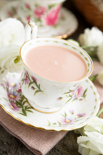 Spicy pink tea in beautiful cup