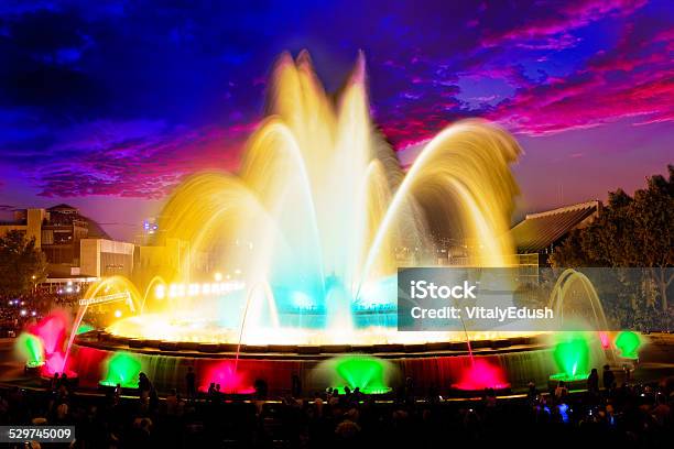 The Famous Montjuic Fountain Stock Photo - Download Image Now - Barcelona - Spain, Bizarre, Blue