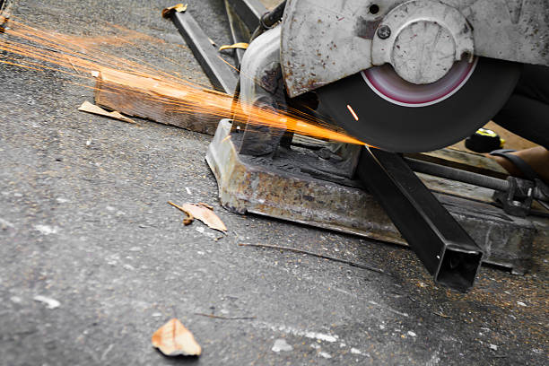 istock Machines for metal cutting with sparks light 529745301