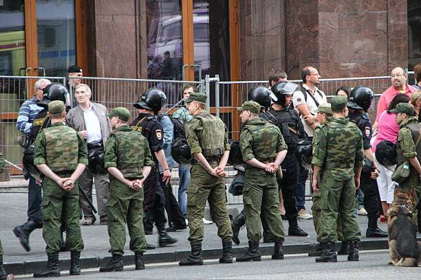 Russian police during the opposition rally Moscow, Russia - July 18, 2013. Russian police during the opposition rally. Thousands of Muscovites went on this day in support of arrested opposition leader Alexei Navalny riot police stock pictures, royalty-free photos & images