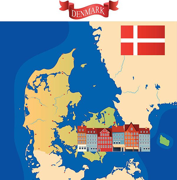 Cartoon map of Denmark Cartoon map of Denmark nyhavn stock illustrations