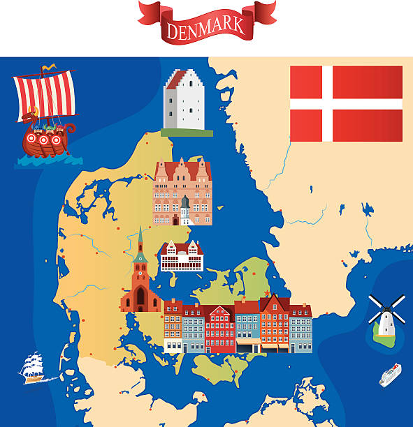 Cartoon map of Denmark Cartoon map of Denmark aalborg stock illustrations