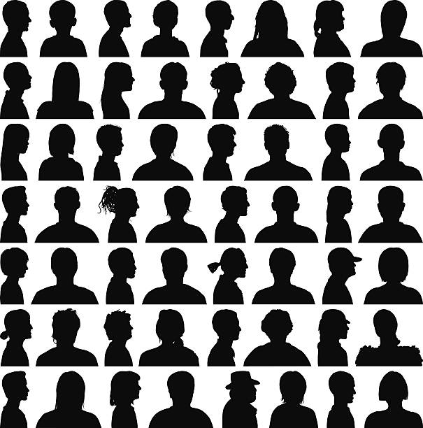 Heads And Shoulders Detailed heads and shoulders silhouettes. portrait silhouettes stock illustrations