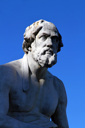 A statue of the Greek writer and historian Thucydides that makes up part of the plaza in front of the Parliment buildings in Vienna. 