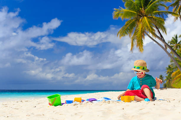 istock little boy building sand castle on beach 529771477