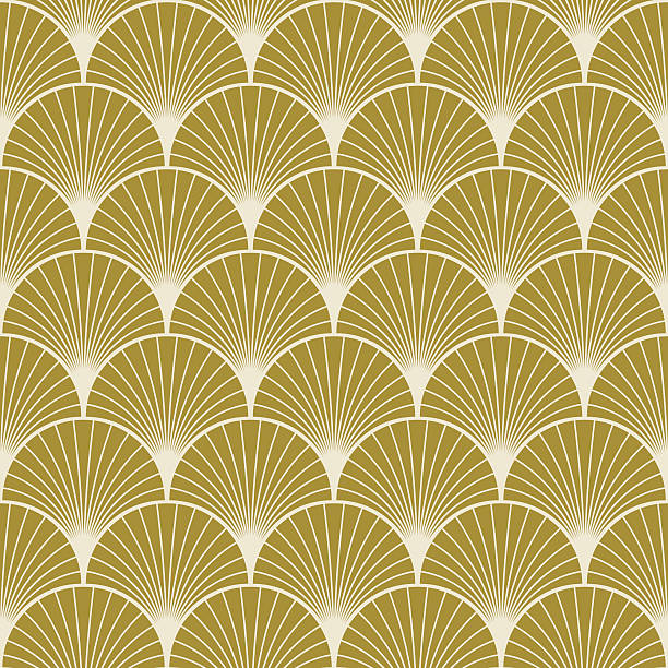 art deco pattern of overlapping arcs seamless gold colored art deco pattern of overlapping arcs. 1940s style stock illustrations