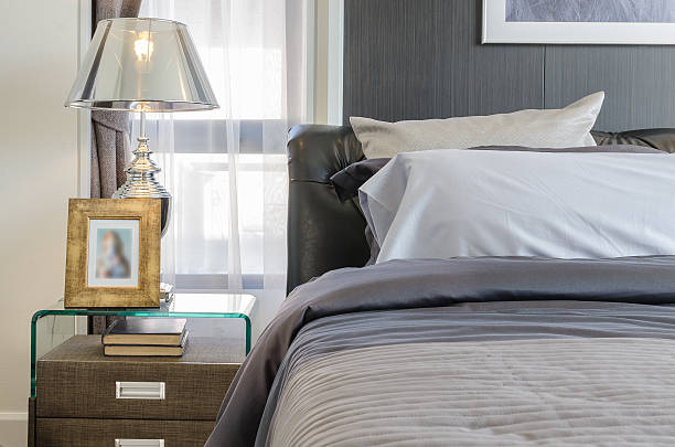 istock bedroom with luxury lamp on table 529774125