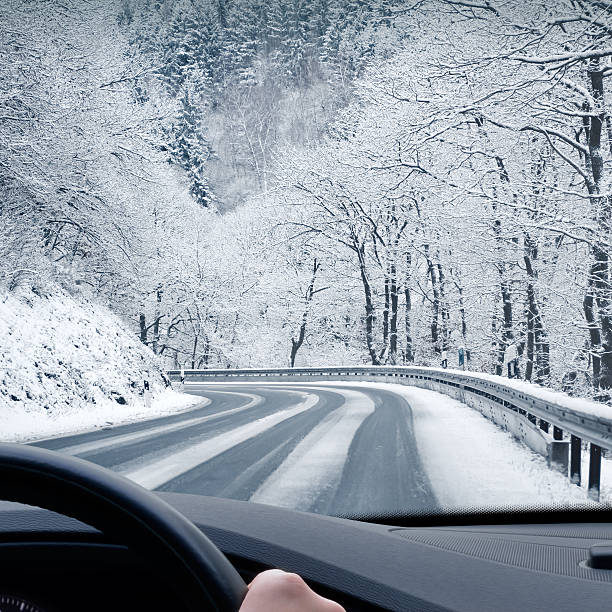 istock Winter Driving - Curvy Snowy Country Road 529774443