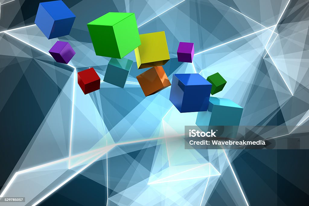 Composite image of 3d colourful cubes floating 3d colourful cubes floating  against abstract glowing black background Abstract Stock Photo