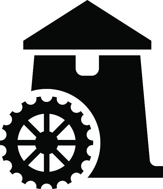 Watermill icon Black vector sign of watermill water wheel stock illustrations