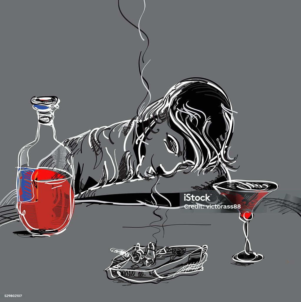 Drunk Man Illustration of a drunk man sleeping at the table Unconscious stock illustration