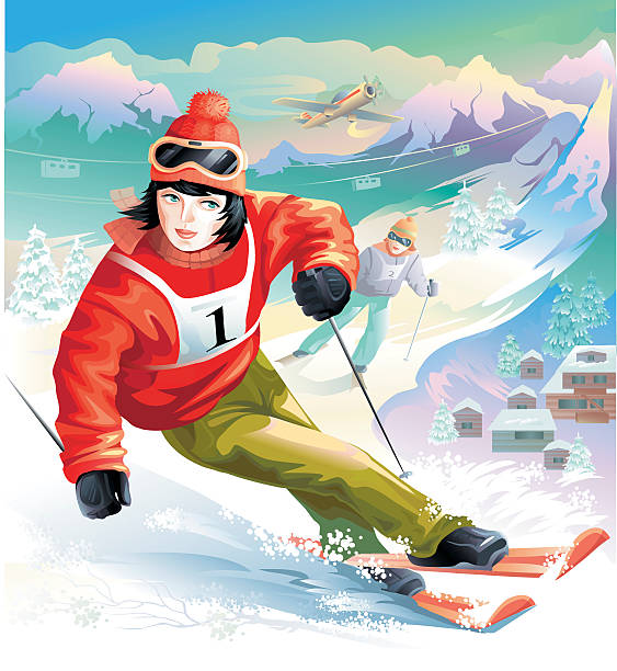 illustrations, cliparts, dessins animés et icônes de ski femme - ski jumping hill