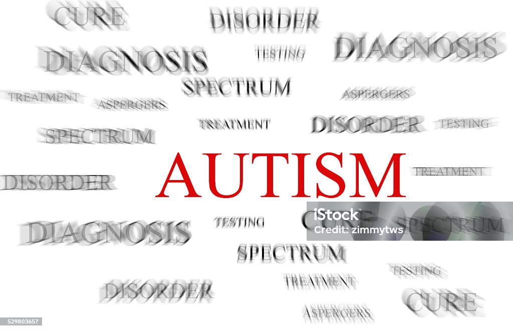 Autism concept Autism in red with autism related terms surrounding it Autism Stock Photo