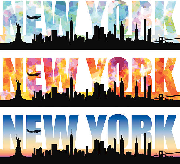 bildbanksillustrationer, clip art samt tecknat material och ikoner med newyork word - manhattan skyline sunset
