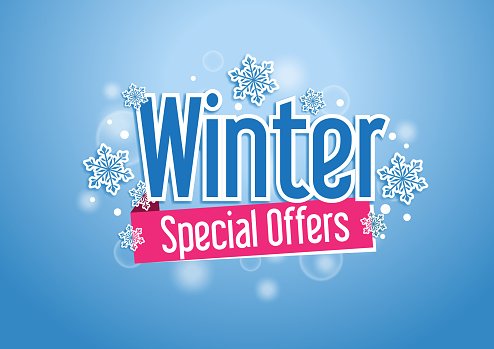 Winter Special Offers Word or Text with Snow Flakes in Beautiful Blue Background