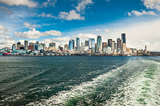 Seattle Skyline from a Ferryboat. stock photo