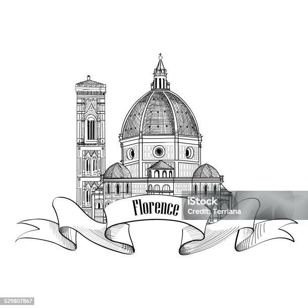 Florence Landmark Travel Italy Icon Cathedral Santa Maria Del Fiore Stock Illustration - Download Image Now