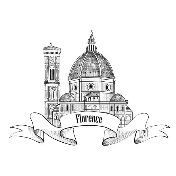Vector illustration of Florence landmark. Travel Italy icon. Cathedral Santa Maria del Fiore