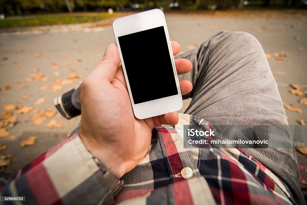 Using smartphone - POV First person view Looking Stock Photo