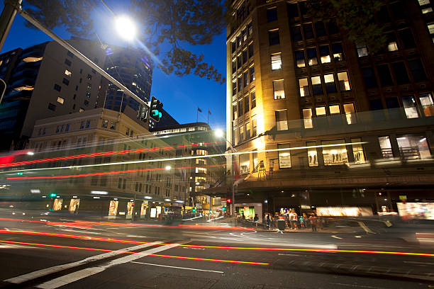 istock Sydney city, night light trails 529835201