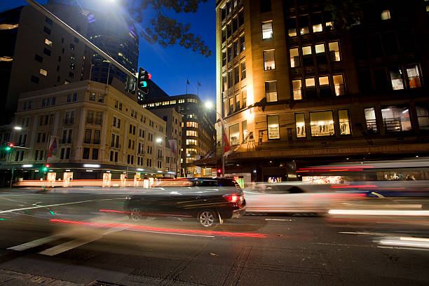 istock Sydney city, night light trails 529835205