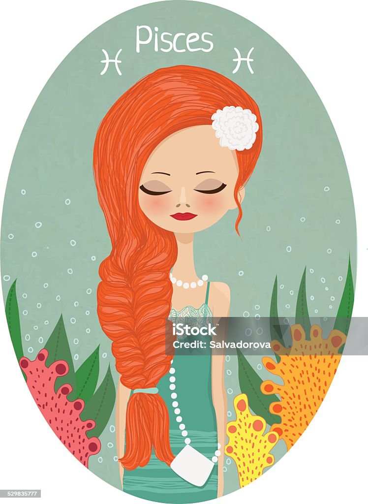 Horoscope. Zodiac signs-Pisces Zodiac signs Pisces. Vector illustration of the girl. Astrology Sign stock vector