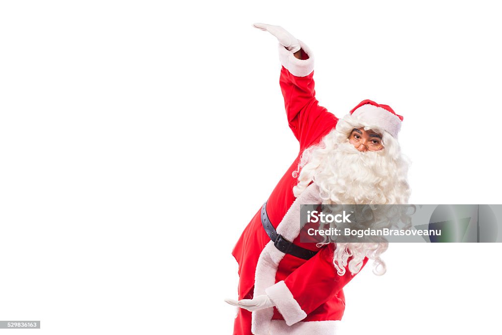 santa claus with  on white, with copy space santa claus with white gloves and glasses making different signs with his hands on white background Adult Stock Photo