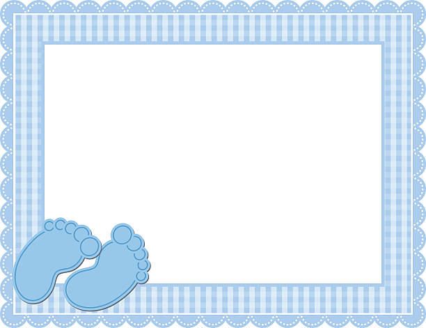 Baby Boy Gingham Frame Gingham patterned frame with scalloped border designed in Baby themed colors with cute baby feet accents scalloped illustration technique stock illustrations